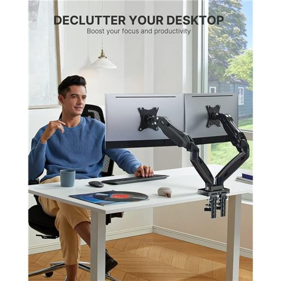Dual Monitor Stand, Adjustable Spring Monitor Desk Mount, Holds Max 14.3lbs - Picture 3 of 6